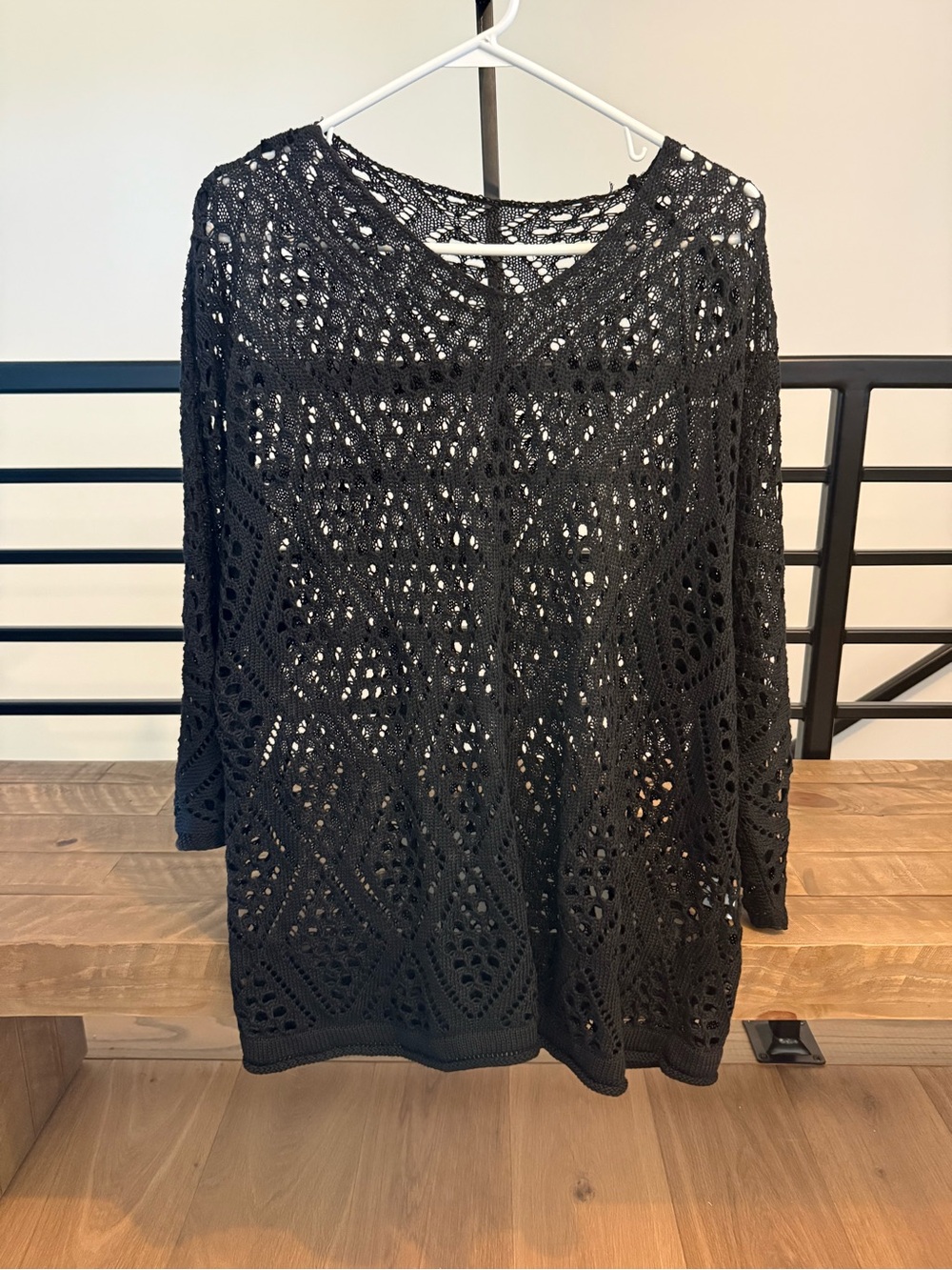 Black Crochet Knit Long-Sleeve Sweater/cover up